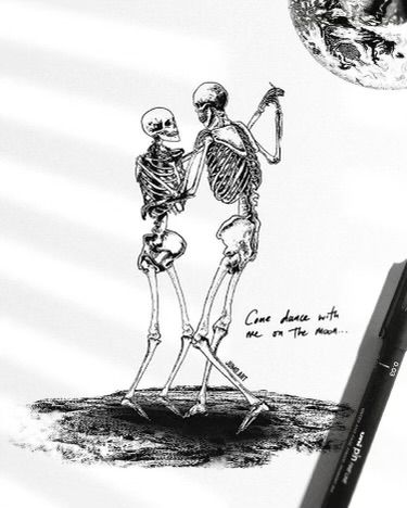 Skeletons Dancing Drawing, Two Skeletons Dancing Tattoo, Dancing In The Moonlight Tattoo, Skeletons Dancing Together, Skeletons Dancing Tattoo, Skeleton Dancing Tattoo, Two Skeletons Dancing, Asylum Tattoo, Dancing Skeleton Tattoo