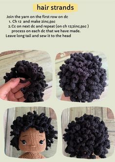 NORA crochet pattern How To Crochet Hair For Amigurumi Dolls, Curly Hair Crochet Doll, Crochet Doll Hair Pattern, Crochet Hair For Dolls, Amigurumi Hair Tutorial, Heklane Igracke, Crochet Doll Hair, Amigurumi Hair, Crochet Presents