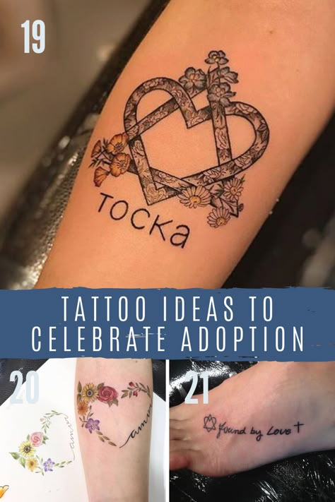 23 Adoption Tattoos Honoring Family and Love - TattooGlee Birth Mother Tattoo Adoption, Foster Care Tattoo Ideas, Adoptive Mom Tattoo, Foster Mom Tattoo, Adopted Tattoo Ideas, Adoption Symbol, Adoption Tattoo Ideas Adoptive Parents, Adoption Tattoo Ideas, Adoption Symbol Tattoos