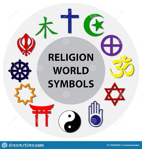 Illustration about World religion symbols colored signs of major religious groups and religions. easy to modify. Illustration of hinduism, logo, jewish - 152602954 Religion Symbols, Romantic Jokes, Holy Symbol, Bahai Faith, Alphabet Code, Different Symbols, Sign Meaning, History Literature, Different Signs