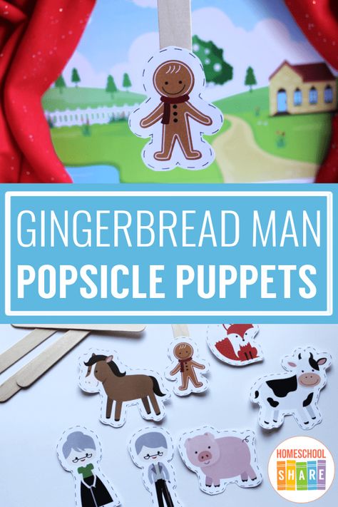 Gingerbread Man Popsicle Puppets – Homeschool Share Gingerbread Man Story Characters, Gingerbread Man Characters, Gingerbread Activities Preschool, Gingerbread Man Printable, Printable Characters, Gingerbread Story, Story Baskets, Prek Christmas, Gingerbread Man Story