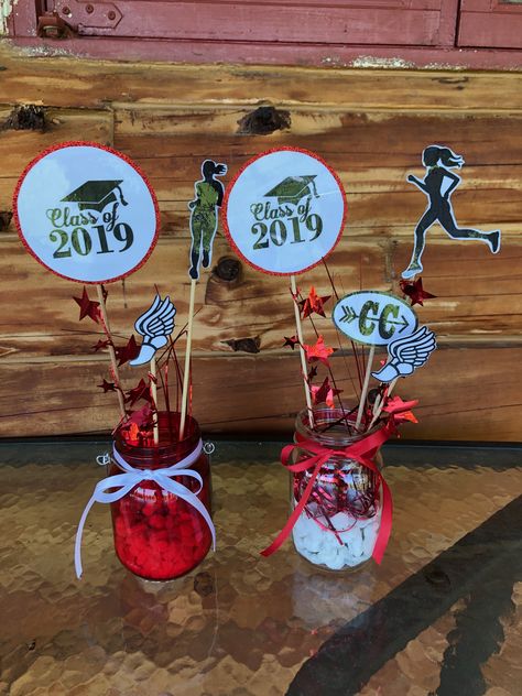 Cross Country Running Centerpieces, Running Centerpiece Ideas, Cross Country Party Decorations, Cheer Banquet Centerpieces Diy, Cross Country Centerpieces, Running Centerpieces, Xc Banquet Centerpieces, Cross Country Centerpiece Ideas, Cross Country Banquet Centerpieces