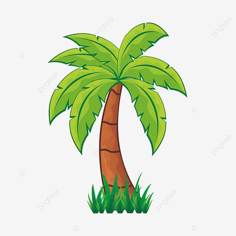 Coconut Tree Cartoon, Coconut Tree Illustration, Carnival Crafts, Grass Vector, Estilo Cartoon, Fruits For Kids, Illustration Simple, Bff Birthday, Floral Vector