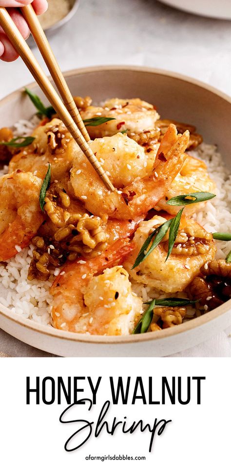 Almond Shrimp Recipes, Honey Pecan Shrimp, Easy Honey Walnut Shrimp, Asian Shrimp Recipes, Walnut Shrimp Recipe, Honey Glazed Walnuts, Seafood Ideas, Honey Shrimp, Glazed Walnuts