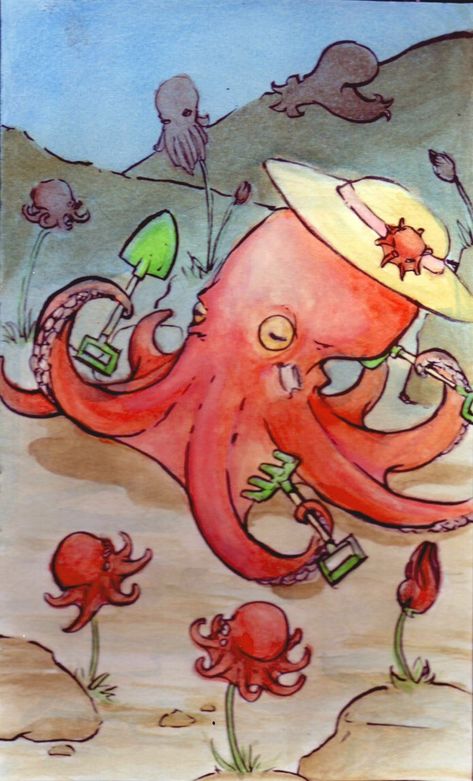 Squid Tattoo, Octopus Garden, Garden Tattoos, Octopus Squid, Garden Drawing, Octopus Art, Animal Antics, Sea Theme, Trippy Art