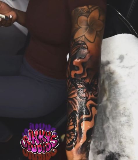 Girl Sleeve Tattoo Black Women, Arm Sleeve Black Women, Quarter Sleeve Tattoos For Women, Black People Tattoos, Arm Tattoos Black, Arm Sleeve Tattoos For Women, Quarter Sleeve Tattoos, Half Sleeve Tattoos Drawings, Girls With Sleeve Tattoos