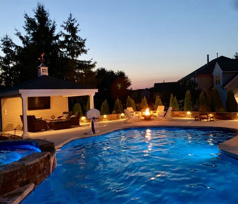 Pool With Fire Pit, Tree Landscaping, Freeform Pools, Swimming Pool Photos, Custom Pool, Pool Builders, Pool Photos, Custom Pools, Montgomery County