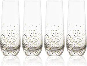 Mimosa Glasses, Prosecco Wine, Stemless Champagne Flutes, Flute Glasses, Champagne Flute Set, Champagne Flute Glasses, Classy Vintage, Bar Glassware, Gold Dots