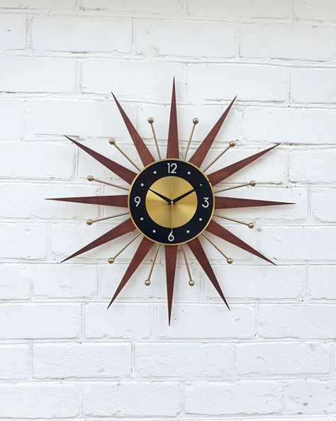 Industrial Clock, Starburst Clock, Atomic Wall Clock, Atomic Decor, Sunburst Clock, Clock Handmade, Industrial Clocks, George Nelson, Modern Nursery