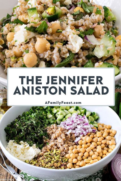 Jennifer Aniston Salad, Aniston Salad, Fresh Salad Recipes, Vegetarian Salads, Best Salad Recipes, Mediterranean Diet Recipes, Fresh Salads, Veggie Dishes, Healthy Salad Recipes