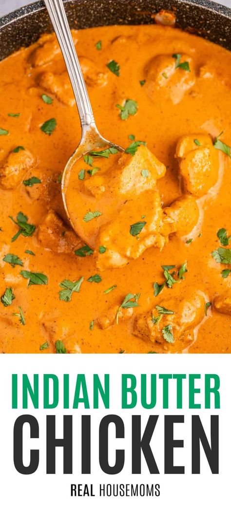 A mild, sweet curry with a rich, silky sauce, Butter Chicken is one of the most popular Indian recipes and also one of the easiest to make! #RealHousemoms #butterchicken #indianbutterchicken #indianfood #chicken #chickenthighs #garammalasa #cumin #tomato #chilipowder #heavycream #greekyogurt #garlic #ginger #easydinner #comfortfood Indian Buttered Chicken, Sweet Butter Chicken Recipe, Best Curry Recipe, Chicken Marengo, Butter Chicken Recipe Indian, Indian Chicken Curry, Butter Chicken Curry, Indian Butter Chicken, Indian Chicken