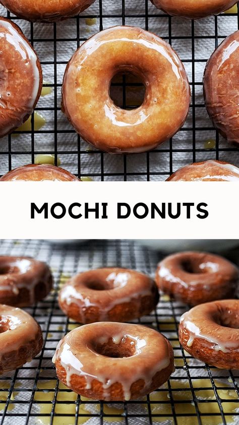 Let me introduce you to the squishy, chewy deliciousness of Mochi Donuts. Made with glutinous or sticky rice flour -- they are delightfully chewy and dense. Mix in one bowl. Roll out the dough. Deep fry. The easiest recipe ever! Japanese Mochi Donut Recipe, Condensed Milk Glaze, Mochi Donut Recipe, Easy Mochi, Mochi Donuts Recipe, Mochi Donut, Easy Donut Recipe, Mochi Recipe, Fried Donuts