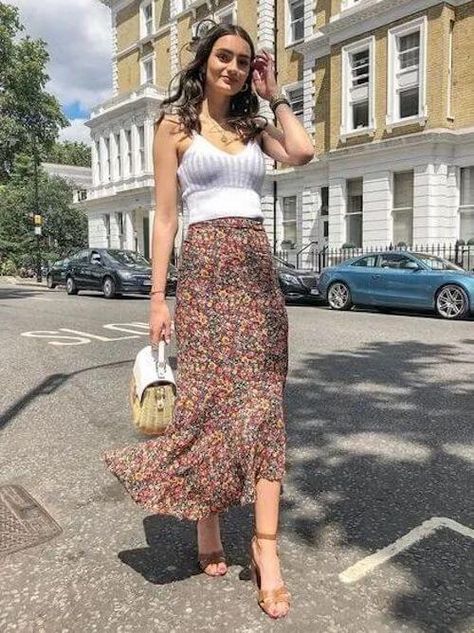 What To Wear With Long Skirts Without Looking Frumpy [2023]: 80+ Stylish Long Skirt Outfits & Maxi Skirt Outfits Long Flowered Skirt Outfit, Long Skirt 2023, Summer Long Skirt With Floral Print, Chic Floral Print Maxi Skirt, Maxi Floral Skirt Outfit, Chic Fitted Floral Maxi Skirt, Chic Floor-length Maxi Skirt For Spring, Chic Floral Print Fitted Maxi Skirt, Flower Print Skirt Outfit