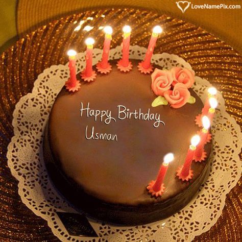 Usman Name Picture - Birthday Cake With Candles Free Download Chocolate Cake With Name, Happy Birthday Chocolate Cake, Birthday Cake Write Name, Online Birthday Cake, Happy Birthday Candles Cake, Cake With Candles, Birthday Cake With Name, Birthday Cake Writing, Make Birthday Cake