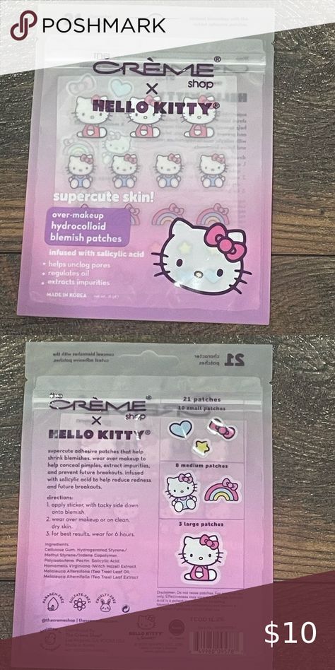 Hello Kitty Korean Skin Care Pimple Patches Hello Kitty Korean, Vintage Brand Clothing, Hello Kitt, Pimple Patches, Pimple Patch, Character Face, Face Patches, Korean Skin Care, Korean Skin