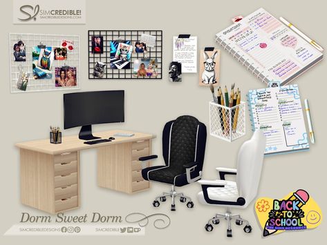 Sims 4 College, Uni Dorm, Dorm Chairs, Office Room Design, Wall Grid, Dorm Desk, University Dorms, Grid Panel, Dorm Sweet Dorm