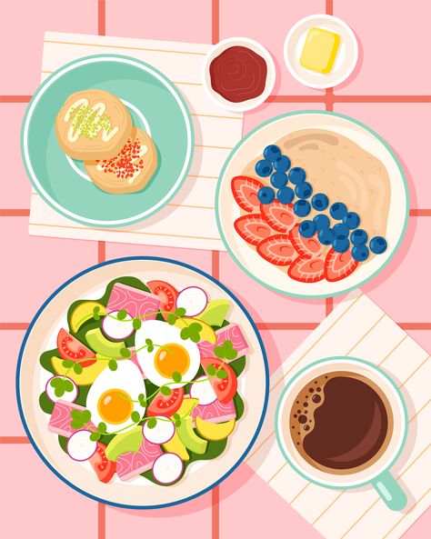 Breakfast Illustration, Food Illustration Design, Peanut Butter And Banana, Food Clipart, Food Illustration Art, Food Backgrounds, Pop Art Wallpaper, Illustration Food, Food Journal