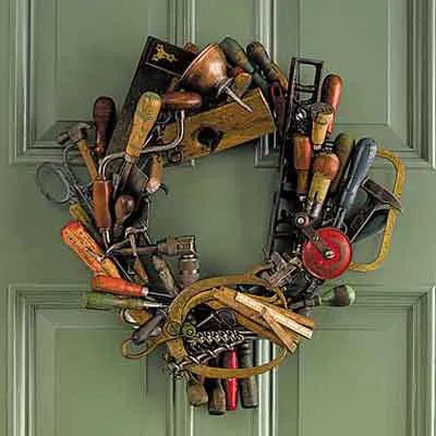 Editor's Picks: Our Favorite Holiday Decorating Ideas - This Old House Tool Wreath, Tools Gifts, Fantasy Camp, Old Door Projects, Door Projects, Popular Photo, Baskets For Men, Gift Baskets For Men, Wood Lantern