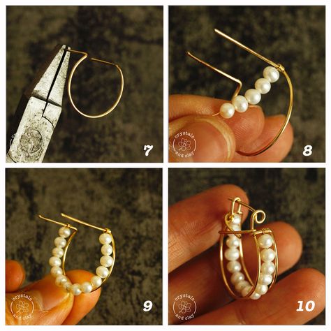 How to Make Wire Wrapped Pearl Earrings – Crystals and Clay Jewelry DIY Wrapped Hoop Earrings, Wire Wrapped Pearl, Earring Frame, Diy Jewelry To Sell, Diy Wire Earrings, Pearl Crafts, Diy Jewelry Rings, Wrapping Jewelry, Diy Jewelry Earrings