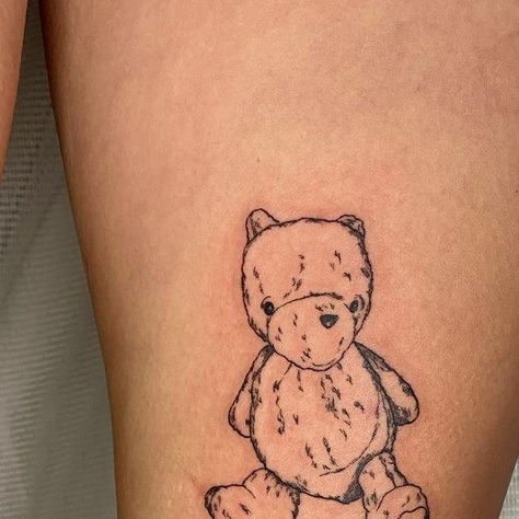 yeva’s tatts on Instagram: "childhood teddy bear for Amanda 🧸 thank u sm for trusting me with this custom! i’m so obsessed with him 🥲" Childhood Teddy Tattoo, Stuffed Bear Tattoo, Momma Bear Tattoo, Stuffed Animal Tattoo, So Obsessed With Him, Childhood Teddy, Obsessed With Him, Bear Tattoos, Momma Bear