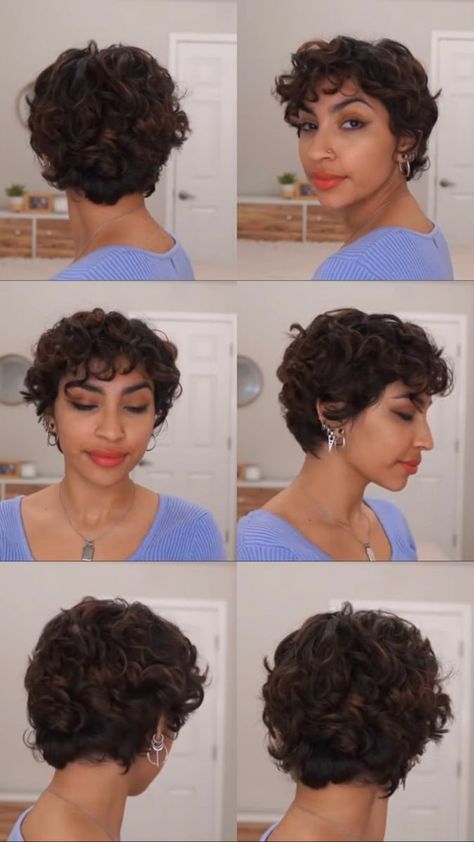 Permed Short Hairstyles Curly Pixie, Pixie Haircut For Round Faces Curly, Short Curly Haircuts 2023, Curly Pixie Round Face, 90s Pixie Cut Curly, Betty Boop Haircut, How To Grow Out A Pixie Haircut, Curly Pixie Cuts Round Face Curls, Short Pixie Cut Curly Hair