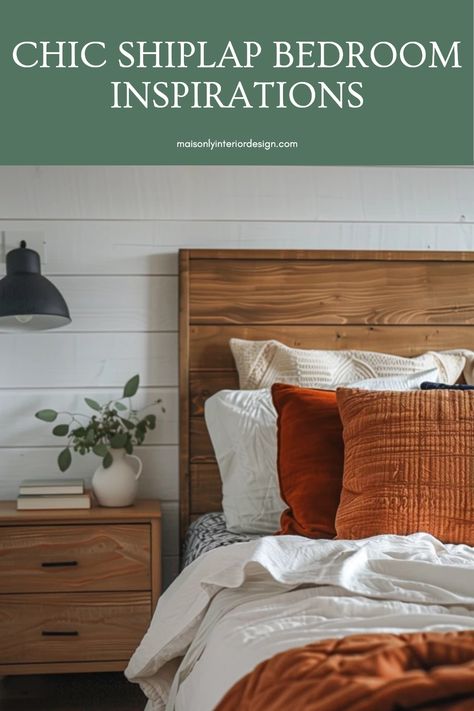 Transform your bedroom into a laid-back sanctuary with these chic shiplap ideas. Shiplap adds a trendy farmhouse vibe while maintaining a serene look. Explore various options like painting your shiplap, integrating it with colors that enhance your room's warmth, or selecting beautiful lighting fixtures that complement the wooden texture. These shiplap designs can blend with different styles, from rustic to modern, creating a cozy retreat. Find your perfect bedroom transformation as you embrace timeless shiplap elegance. Horizontal Shiplap Bedroom, Shiplap Behind Bed, Vertical Shiplap Bedroom, Shiplap Bedroom Ideas, Shiplap Accent Wall Bedroom, Shiplap Wall Bedroom, Shiplap Designs, Shiplap Room, Shiplap Ideas