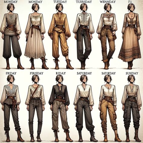 Medieval Barmaid Outfit, Medieval Fantasy Adventurer Outfit, Traveler Aesthetic Medieval Outfit, Medieval Combat Outfit, Medieval Outfit Reference, Middle Ages Clothing Woman, Medival Outfits Woman Pants, Medevial Outfits Women, Medieval Traveling Clothes