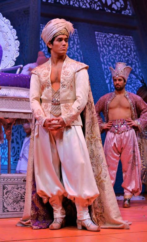 Alladin Costume Men, Live Action Aladdin Costumes, Sultan Outfit Men, Arabian Nights Men Outfit, Aladdin Broadway Costumes, Arabian Nights Party Outfit Men, Arabian Prince Aesthetic, Arabian Outfit Men, Fantasy Arabian Clothes