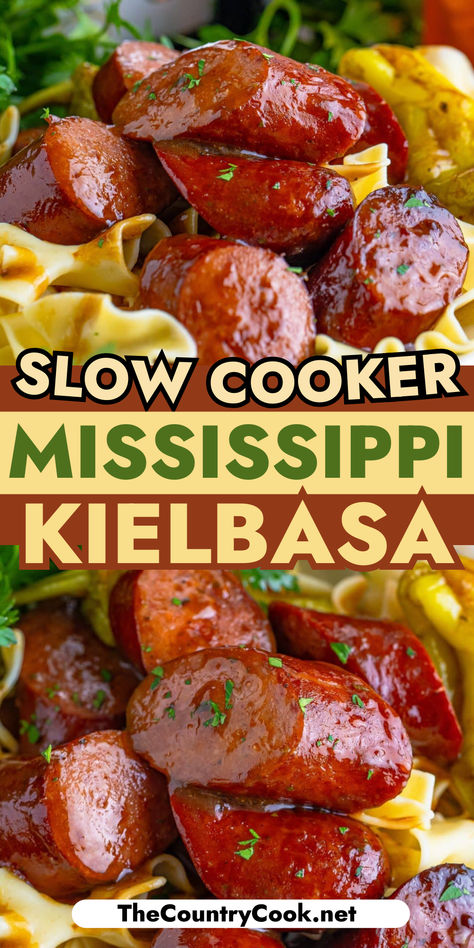 Slow Cooker Mississippi Kielbasa is a super flavorful, easy weeknight dinner recipe (or appetizer) that comes together with a small handful of ingredients and can be whipped up quickly! Crockpot Recipes Polish Sausage, Crockpot Meals Smoked Sausage, Cheap Easy Meals Families Crock Pot, Kielbasa Stew Crockpot, Crockpot Hashbrowns And Smoked Sausage, Kielbasa Sausage Recipe, Kielbasa Crock Pot Recipes, Precooked Sausage Recipes, What To Make With Polish Kielbasa