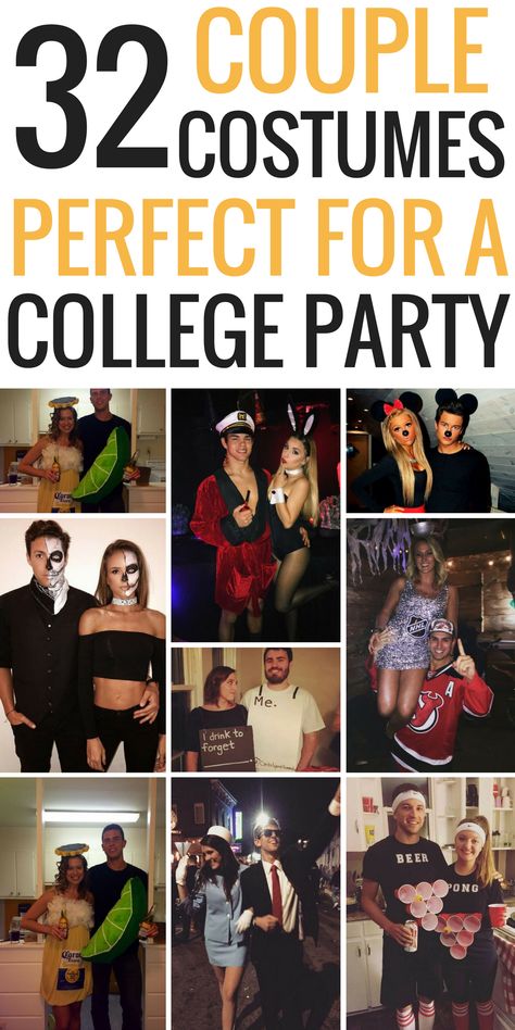 The BEST couple costume ideas I have seen!! especially good for college Halloween costumes and couple halloween costumes Couples Costume Ideas College, College Couple Costumes, Easy Couple Halloween Costumes, Easy Couples Costumes, College Halloween Party, Meme Costume, College Couples, Diy Couples Costumes, Best Couples Costumes