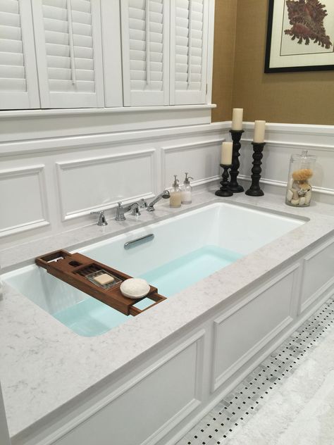 Drop In Jacuzzi Tub Ideas, Jacuzzi Tubs In Bathrooms, Under Mount Bathtub, Undermount Tub Deck, Tub Deck Ideas Bathroom, Under Mount Tub, Built In Tub Master Bath, Drop In Soaker Tub, Bathroom Jacuzzi Tub Ideas