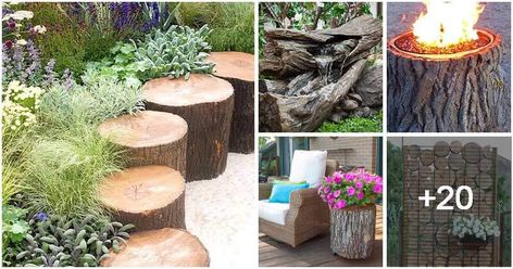 25 Easy And Creative DIY Garden Ideas Made Out Of Old Logs And Stumps Diy Tree Stump Ideas, Ideas With Tree Stumps, Garden Ideas With Tree Stumps, Cabin Garden Ideas, Log Planters, Indoor Landscaping, Lighting Your Garden, Tree Stump Ideas, Yard Decor Ideas