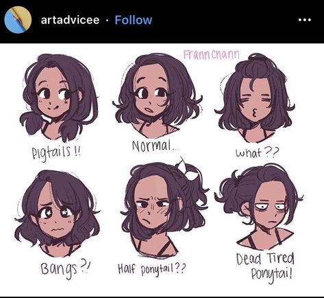 Hairstyles For Medium Length Hair Draw, Half Up Half Down Hair Art Reference, How To Draw Updo Hair, Half Up Hair Drawing Reference, Medium Length Haircut Drawing Reference, Hairstyles For Women Drawing Reference, Fluffy Cartoon Hair, Pigtail Reference Drawing, Cute Hairstyles Drawing Hair Reference