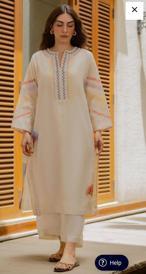 Kurta Pant Design, Embroidery Outfits, Cotton Suit Designs, Misha Lakhani, Pakistani Kurta, Simple Dress Casual, Pant Design, Stylish Kurtis Design, Latest Dress Design