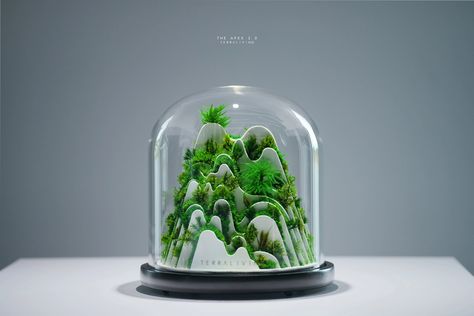 Moss Sculpture, Sci Fi Terrarium, 3d Printed Terrarium, Moss On Statue, 3d Print Planter, Moss Art Sculptures & Statues, Minimalist Desk, Moon Festival, Moss Terrarium