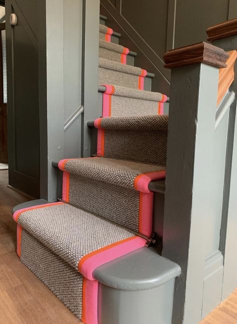 Cool Stair Runners, Funky Stair Runner, Stair Runner Landing Turn, Statement Stair Runner, Bright Stair Runner, Colourful Stair Runner, Pink Stair Runner, Colorful Stair Runner, Stairs Color Ideas