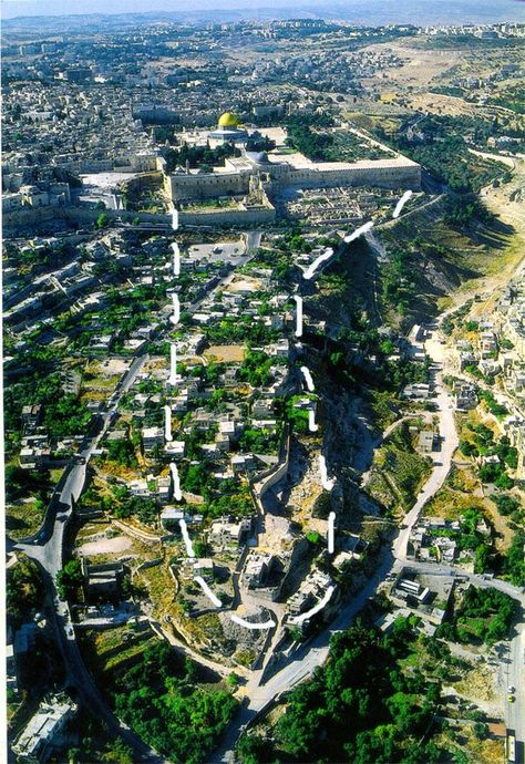 Kidron Valley, Dotted Arrow, Abraham And Isaac, Domed Building, The Dome Of The Rock, City Of David, Biblical History, Bible Mapping, Temple Mount