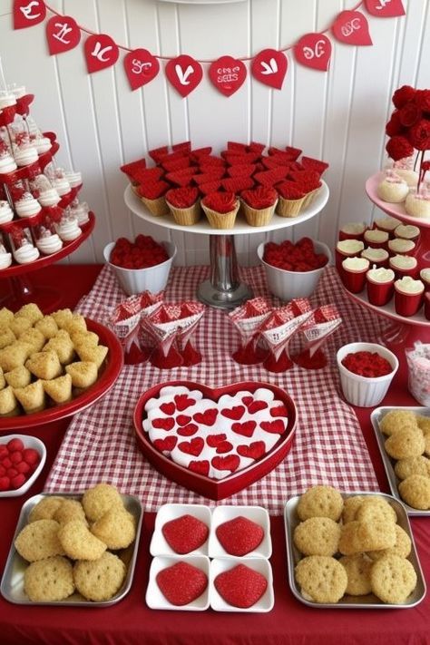 Valentines Theme Party For Kids, Heart Party Ideas, Valentines Theme Ideas, Valentines Birthday Party Ideas Women, Birthday Valentines Theme, Galentines Brunch Decor, Valentines Food Ideas Party, Valentines Dance Ideas, Valentines Day Dessert Table