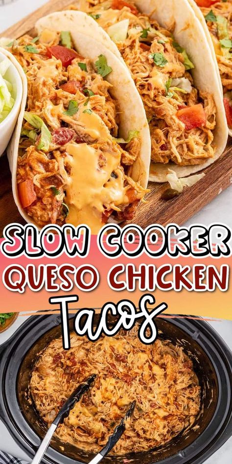 Slow Cooker Queso Chicken, Queso Chicken Tacos, Slow Cooker Queso, Queso Chicken, Easy Crockpot Dinners, Chicken Taco Recipes, Crockpot Dishes, Sunday Roast, Crockpot Recipes Slow Cooker