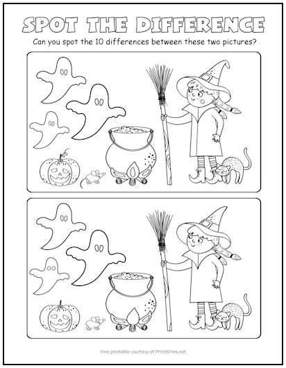 Witch’s Cauldron Spot the Difference Picture Puzzle | Print it Free Halloween Toddler Art, Halloween Spot The Difference, Halloween Toddler Party, Cub Scout Activities, Halloween Lesson, Gifted Students, Diy Kid Activities, Halloween Puzzles, Bricolage Halloween