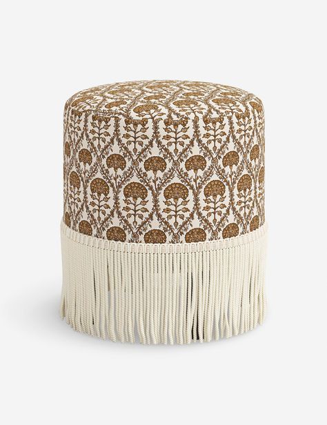 An ottoman lets you bring some flair to your design—so we say, bring it. This round ottoman features a fringe trim for a chic look that's set for charm. With bespoke upholstery you can style this accent piece in the perfect color and texture to bring the room together. Burled Wood Furniture, Disc Interiors, Mantel Mirrors, Accent Ottoman, Hollywood Homes, Bright Living Room, Long Lumbar Pillow, Lulu And Georgia, Round Ottoman