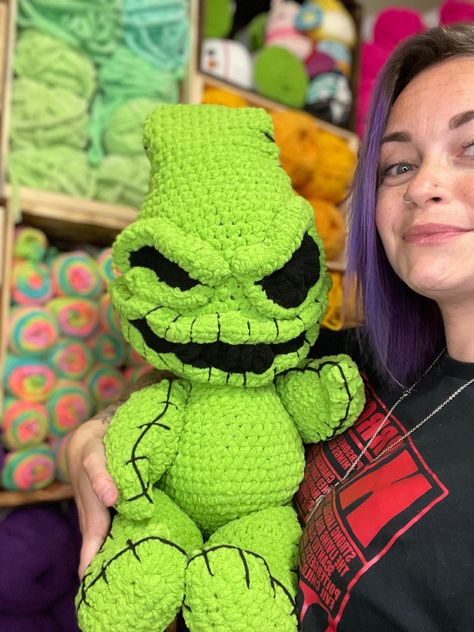 Handmade crocheted Oogie Boogie plush! Available for order in my shop ! #oogie #nightmarebeforechristmasnails #spooky #halloween #plushies #crochet #giftideas #giftideasforher Oogie Boogie Plush Pattern, Crochet Plushie Axolotl, Oogie Boogie Sewing Pattern, Ophir Boogie Crochet Pattern, Ophir Boogie Crochet, Crochet Boogieman, Oogie Boogie Amigurumi Free Pattern, Strange Crochet Projects, Sully Crochet Pattern Free