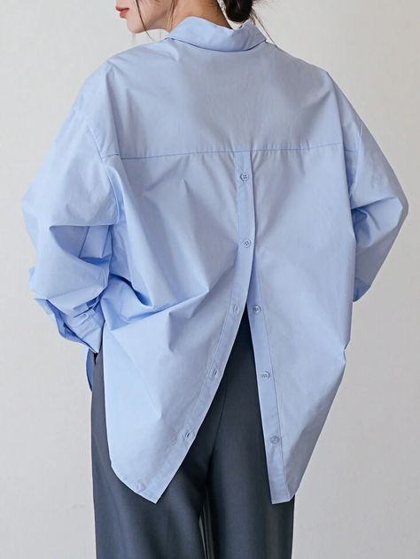 Dazy-Less Drop Shoulder Button Back Shirt | SHEIN USA Button Back Shirt, Detail Couture, Korean Shirt, Drop Shoulder Shirt, Upcycle Shirt, Big Shirt, Denim Skirt Women, Oversized Blouse, Plain Shirts