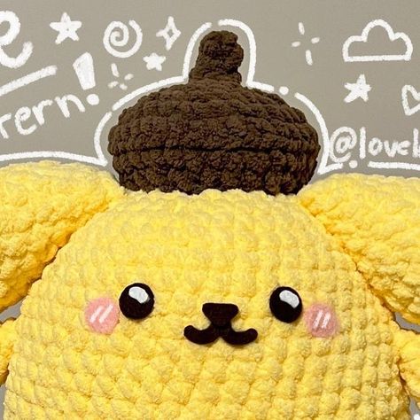 Pompompurin Crochet Pattern Free, Pompompurin Crochet Free Pattern, Pompompurin Crochet Pattern, Crochet Pompompurin, Sanrio Crochet, Crochet Tags, Night Pattern, Crochet Animals Free Patterns, Fun Crochet