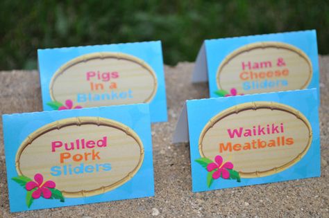 Luau Food Label Cards Buffet Labels - Luau Birthday Decorations - Hawaiian Party - Tiki Party - Personalized and Printed - Set of 12 Tiki Party Food, Hawaiian Luau Food, Luau Party Food, Parties Themes, Buffet Labels, Birthday Luau, Luau Food, Luau Baby Showers, Luau Party Decorations