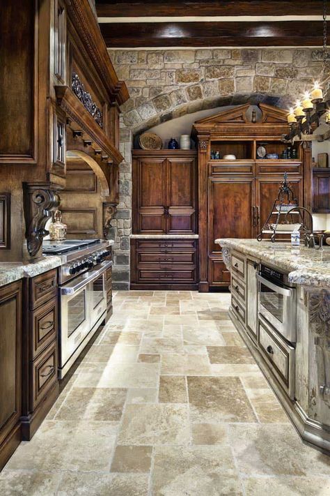 Dream House Tour: English manor house with opulent details in Texas Dapur Rustic, Country Kitchen Designs, Mediterranean Architecture, French Country Kitchens, Tuscan Kitchen, French Country Kitchen, Organic Colors, French Chateau, House Decorating