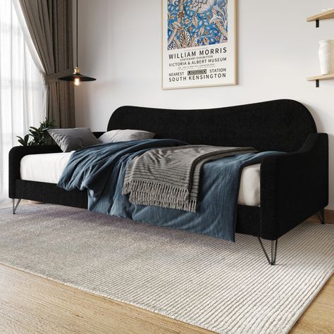 Wade Logan® Birydiana Upholstered Daybed & Reviews | Wayfair Modern Daybed Room Ideas, Day Bed Guest Room, Daybed Guest Room, Daybed In Living Room, Queen Daybed, Bedroom Deck, Black Daybed, Full Daybed, Daybed Room