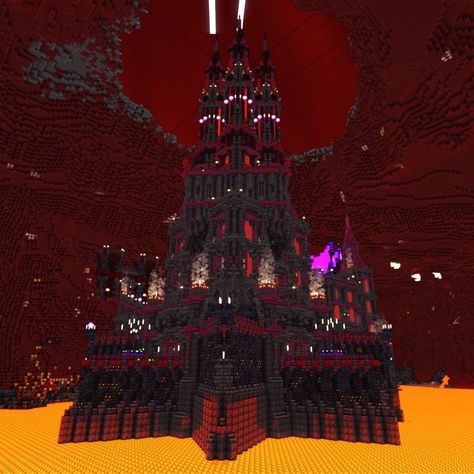 Minecraft Build in Crimson Empire Crimson Builds Minecraft, Minecraft Crimson Build, Minecraft Empire Ideas, Minecraft Building Ideas Nether, Nether Builds Minecraft, Nether Castle, Empire Minecraft, Minecraft Empire, Minecraft Mega Base