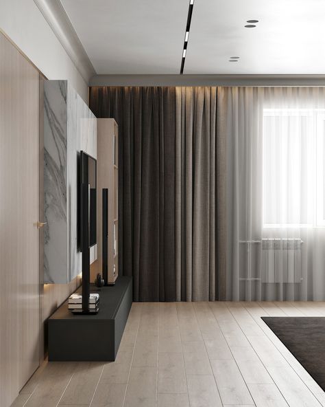 AESTETICS on Behance Beige Curtains Living Room, Beige Living Room Decor, Luxury Curtains Living Room, Living Room Designs India, Narrow Living Room, Beige Living Rooms, Luxury Curtains, Luxury Living Room Design, Ar Vr