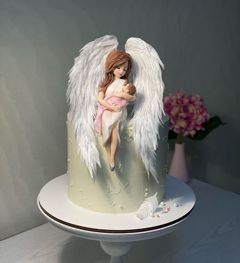 Angle Cake, Baby Shower Cake Designs, Couples Book, Red Satin Dress, Creative Cake Decorating, Mehndi Designs Front Hand, Angel Cake, Glass Glitter, Baby Shower Cake